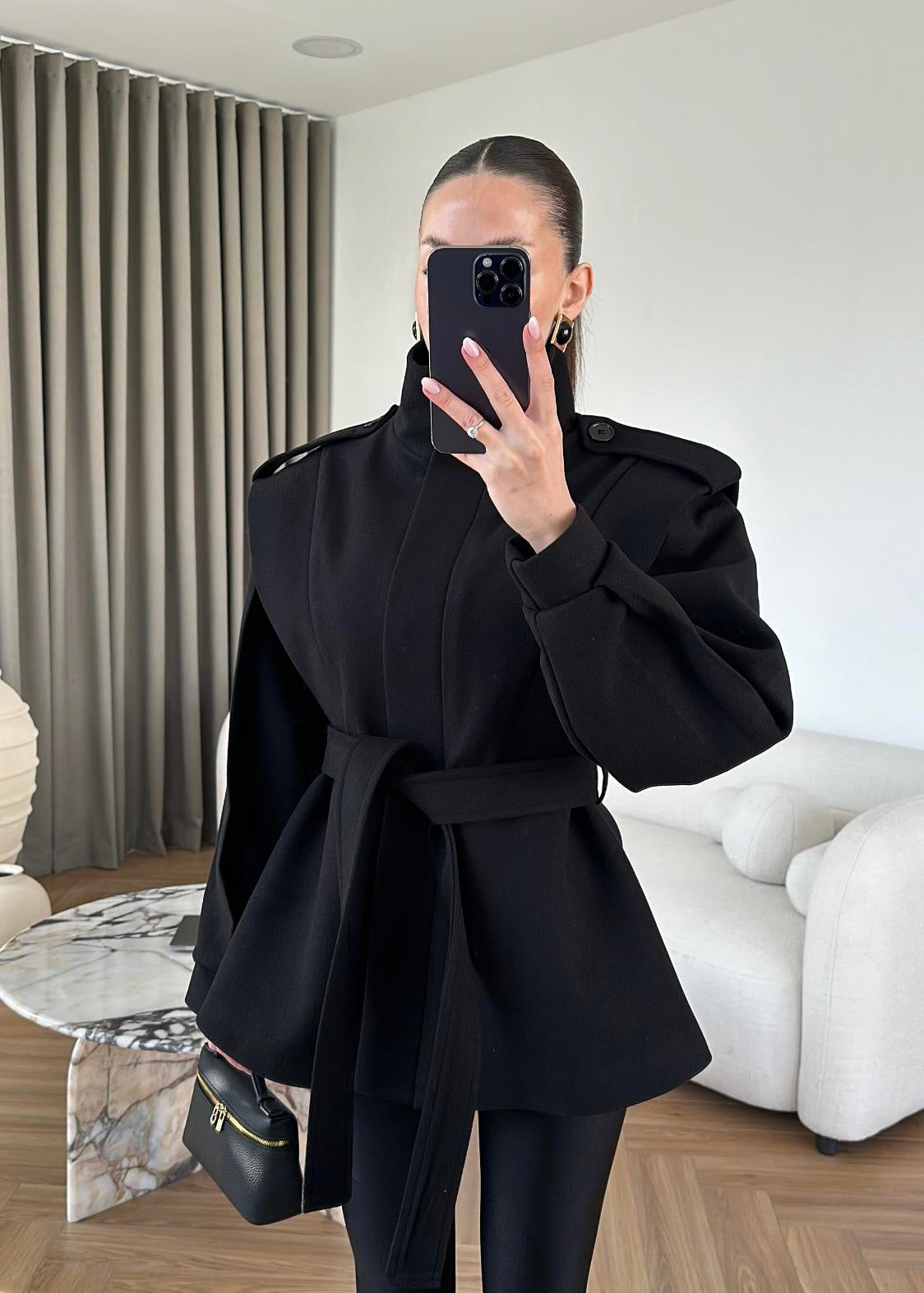 Volanlı Kaşe Kaban SİYAH